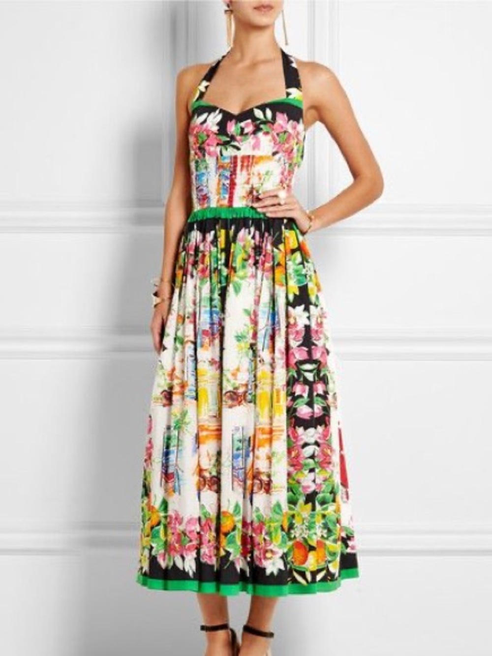 Dolce & Gabbana Portofino Halter Pleated Dress Sz 50 US 14 XL ?